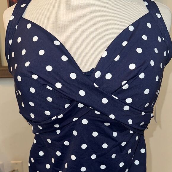 NWT Lands End Navy Polka Dot Women's Swim Top Size 14D - Picture 5 of 12